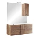 ZEUS - Meuble Vasque 122cm suspendu 2 tiroirs + Miroir aspect bois finition Mercure