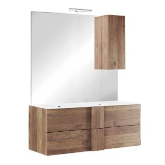 ZEUS - Meuble Vasque 122cm suspendu 2 tiroirs + Miroir aspect bois finition Mercure