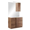 ZEUS - Meuble Vasque 82cm 3 tiroirs + Miroir aspect bois finition Mercure