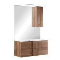 ZEUS - Meuble Vasque 82cm suspendu 2 tiroirs + Miroir aspect bois finition Mercure
