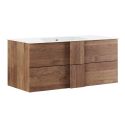 ZEUS - Meuble Vasque 101cm suspendu 2 tiroirs + Miroir aspect bois finition Mercure