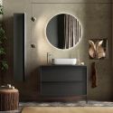 TERAS - Meuble Vasque 105cm 2 tiroirs aspect bois noir