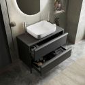TERAS - Meuble Vasque 105cm 2 tiroirs aspect bois noir
