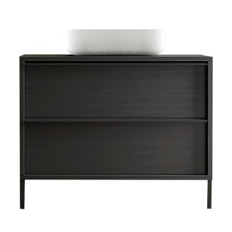 TERAS - Meuble Vasque 105cm 2 tiroirs aspect bois noir
