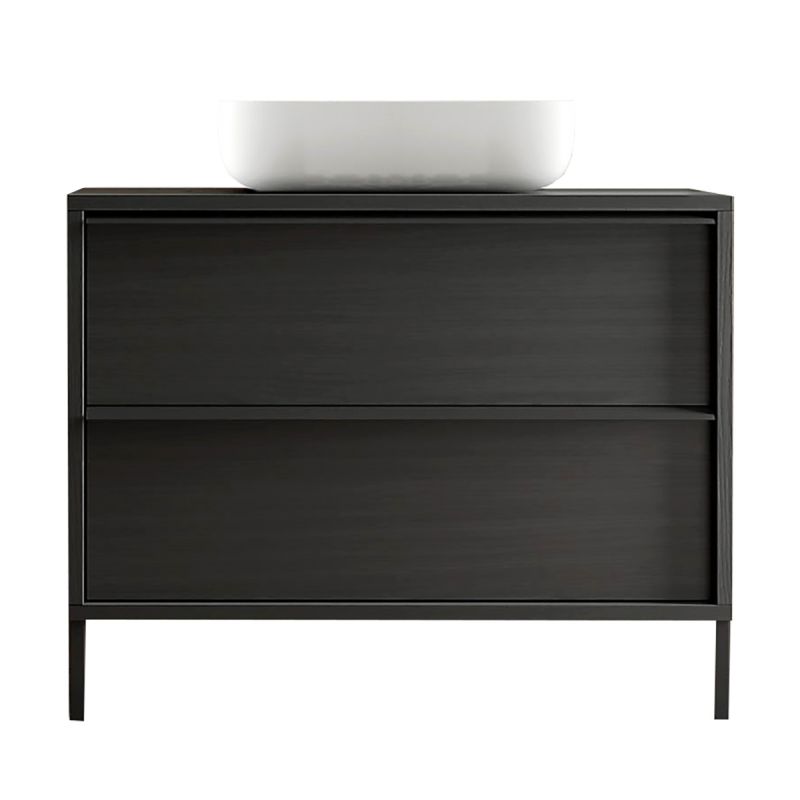 TERAS - Meuble Vasque 105cm 2 tiroirs aspect bois noir TERAS - Meuble Vasque 105cm 2 tiroirs aspect bois noir
