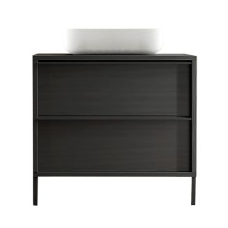 TERAS - Meuble Vasque 92cm 2 tiroirs aspect bois noir