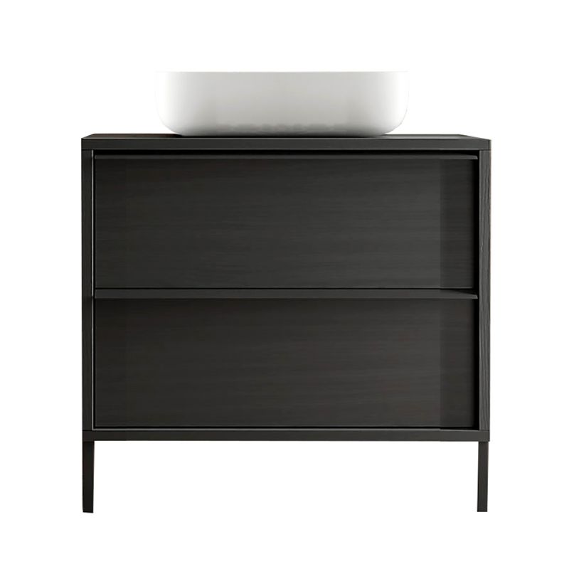 TERAS - Meuble Vasque 92cm 2 tiroirs aspect bois noir