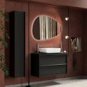 TERAS - Meuble Vasque 105cm suspendu 2 tiroirs aspect bois noir