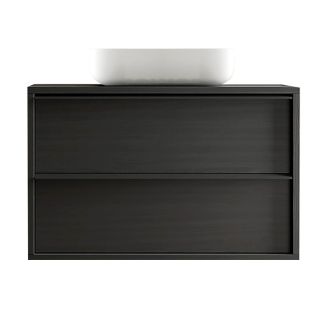 TERAS - Meuble Vasque 105cm suspendu 2 tiroirs aspect bois noir