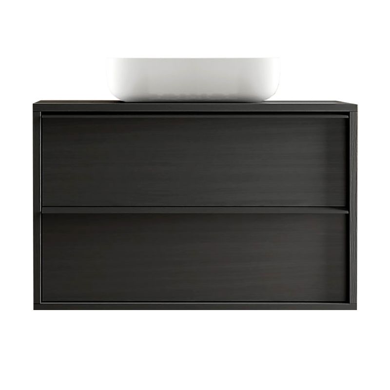 TERAS - Meuble Vasque 105cm suspendu 2 tiroirs aspect bois noir TERAS - Meuble Vasque 105cm suspendu 2 tiroirs aspect bois noir