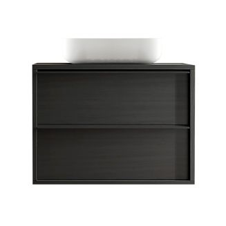TERAS - Meuble Vasque 92cm suspendu 2 tiroirs aspect bois noir