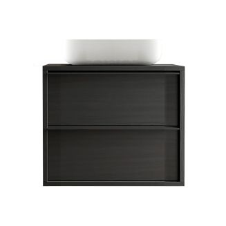 TERAS - Meuble Vasque 79cm suspendu 2 tiroirs aspect bois noir