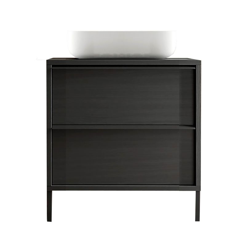 TERAS - Meuble Vasque 79cm 2 tiroirs aspect bois noir TERAS - Meuble Vasque 79cm 2 tiroirs aspect bois noir