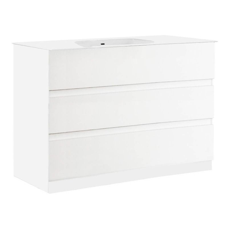 BIRJA - Meuble Vasque 101cm 3 tiroirs finition blanc laqué BIRJA - Meuble Vasque 101cm 3 tiroirs finition blanc laqué