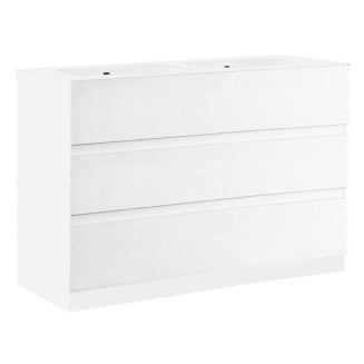 BIRJA - Meuble Vasque 122cm 3 tiroirs finition blanc laqué