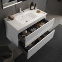 BIRJA - Meuble Vasque 101cm suspendu 2 tiroirs finition blanc laqué