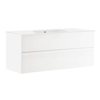 BIRJA - Meuble Vasque 101cm suspendu 2 tiroirs finition blanc laqué