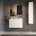 BIRJA - Meuble Vasque 82cm suspendu 2 tiroirsfinition blanc laqué