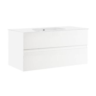 BIRJA - Meuble Vasque 82cm suspendu 2 tiroirsfinition blanc laqué