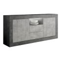 PAOLINO - Buffet 2 portes 2 tiroirs et 1 niche gris aspect Cimento et Oxyde