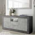 PAOLINO - Buffet 2 portes 2 tiroirs et 1 niche gris aspect Cimento et Oxyde