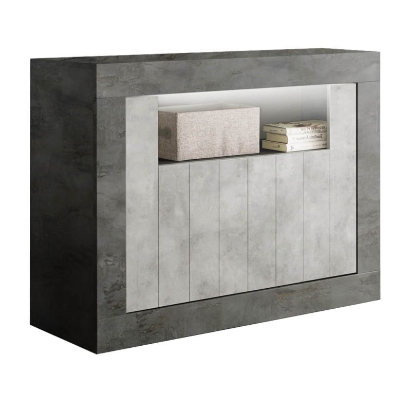 PAOLINO - Buffet 2 portes 1 niche gris aspect Cimento et Oxyde PAOLINO - Buffet 2 portes 1 niche gris aspect Cimento et Oxyde