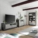 PAOLINO - Buffet 2 portes 1 niche gris aspect Cimento et Oxyde