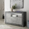 PAOLINO - Buffet 3 portes 1 niche gris aspect Cimento et Oxyde