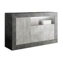 PAOLINO - Buffet 3 portes 1 niche gris aspect Cimento et Oxyde