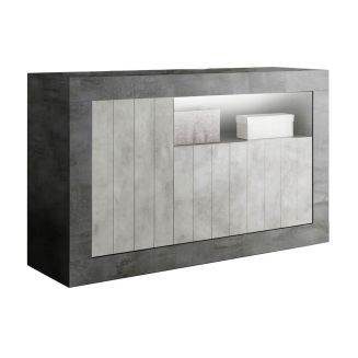 PAOLINO - Buffet 3 portes 1 niche gris aspect Cimento et Oxyde