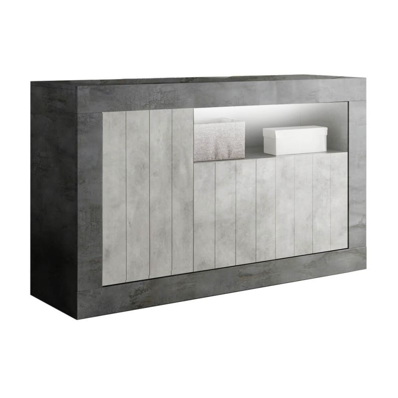 PAOLINO - Buffet 3 portes 1 niche gris aspect Cimento et Oxyde PAOLINO - Buffet 3 portes 1 niche gris aspect Cimento et Oxyde