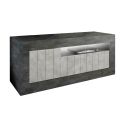 PAOLINO - Meuble TV 3 portes 1 niche gris aspect Cimento et Oxyde