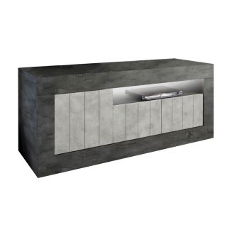 PAOLINO - Meuble TV 3 portes 1 niche gris aspect Cimento et Oxyde