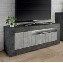 PAOLINO - Meuble TV 3 portes 1 niche gris aspect Cimento et Oxyde