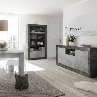 PAOLINO -Ensemble séjour avec table 180cm gris aspect Cimento et Oxyde