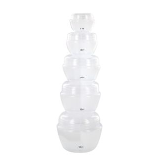 Lot de 5 flacons de voyage (5ML à 50ML) en plastique blanc avec bouchon à visé et opercule de proctection