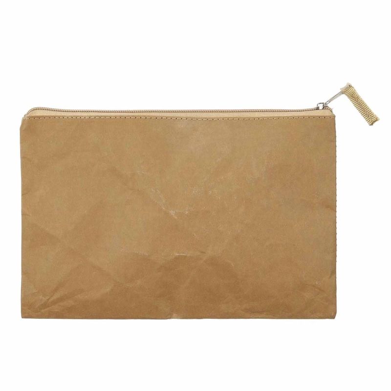 Trousse de toilette rectangulaire 18x27cm en kraft naturel avec fermeture eclair