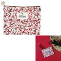 Trousse de toilette avec message rectangulaire 15x20cm en coton fleuri rouge et blanc avec fermeture éclair dorée