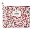 Trousse de toilette avec message rectangulaire 15x20cm en coton fleuri rouge et blanc avec fermeture éclair dorée