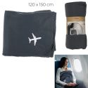 Plaid polaire de voyage rectangulaire 120x150cm en polyestère gris anthracite avec les bords surpiqués