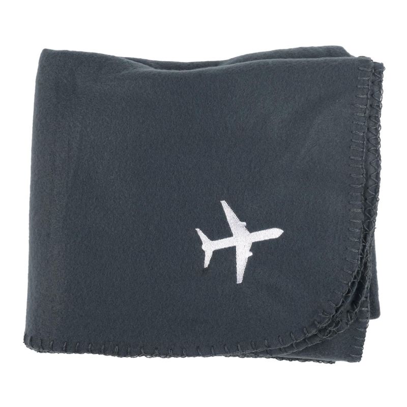 Plaid polaire de voyage rectangulaire 120x150cm en polyestère gris anthracite avec les bords surpiqués