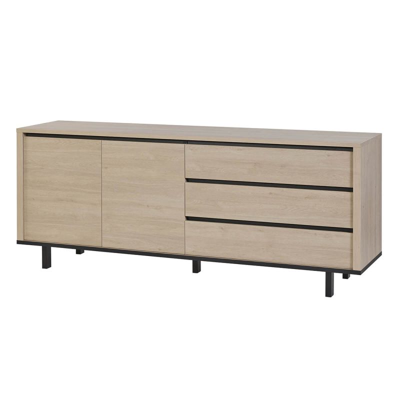 BONNIE - Buffet 2 portes 3 tiroirs aspect bois finition Urban Oak BONNIE - Buffet 2 portes 3 tiroirs aspect bois finition Urban Oak