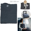 Plaid polaire de voyage rectangulaire 120x150cm en polyestère gris anthracite avec les bords surpiqués + Housse de transport
