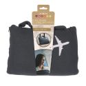 Plaid polaire de voyage rectangulaire 120x150cm en polyestère gris anthracite avec les bords surpiqués + Housse de transport