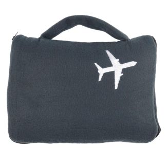 Plaid polaire de voyage rectangulaire 120x150cm en polyestère gris anthracite avec les bords surpiqués + Housse de transport