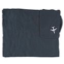 Plaid polaire de voyage rectangulaire 120x150cm en polyestère gris anthracite avec les bords surpiqués + Housse de transport