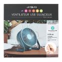 Ventilateur USB silencieux bleue à deux vitesses de 25 cm de hauteur, avec une tête orientable et inclinable verticalement