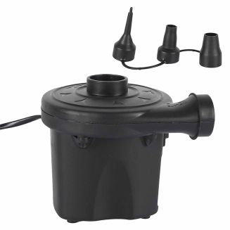 Gonfleur et dégonfleur électrique (220-240V) sur secteur avec 3 embouts (8, 12 et 15 mm) en plastique noir