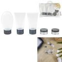 Kit de voyage avec 3 flacons et 2 pots (12ML à 100ML) en plastique blanc+ Pochette transparente