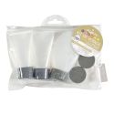 Kit de voyage avec 3 flacons et 2 pots (12ML à 100ML) en plastique blanc+ Pochette transparente